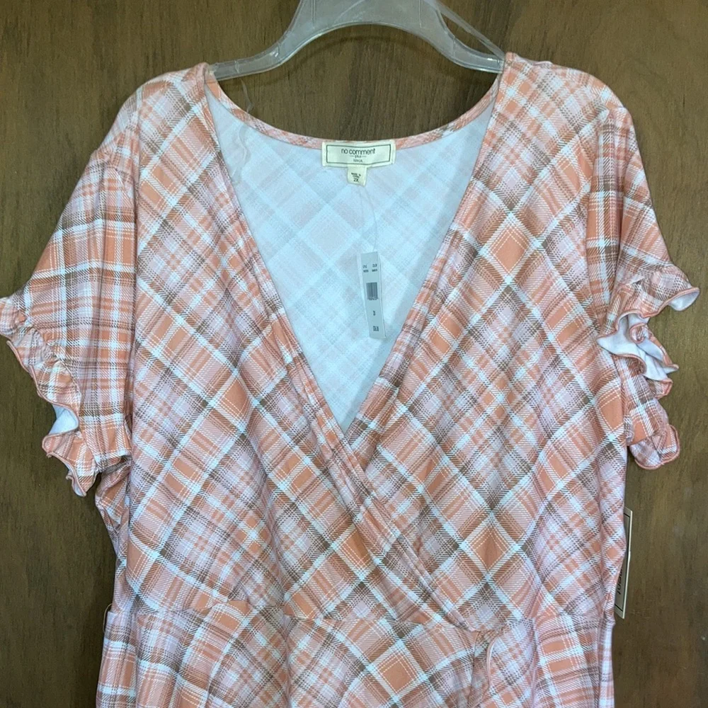 plaid print ruffle detail faux wrap dress w stretch 2X jrs - Picture 16 of 17